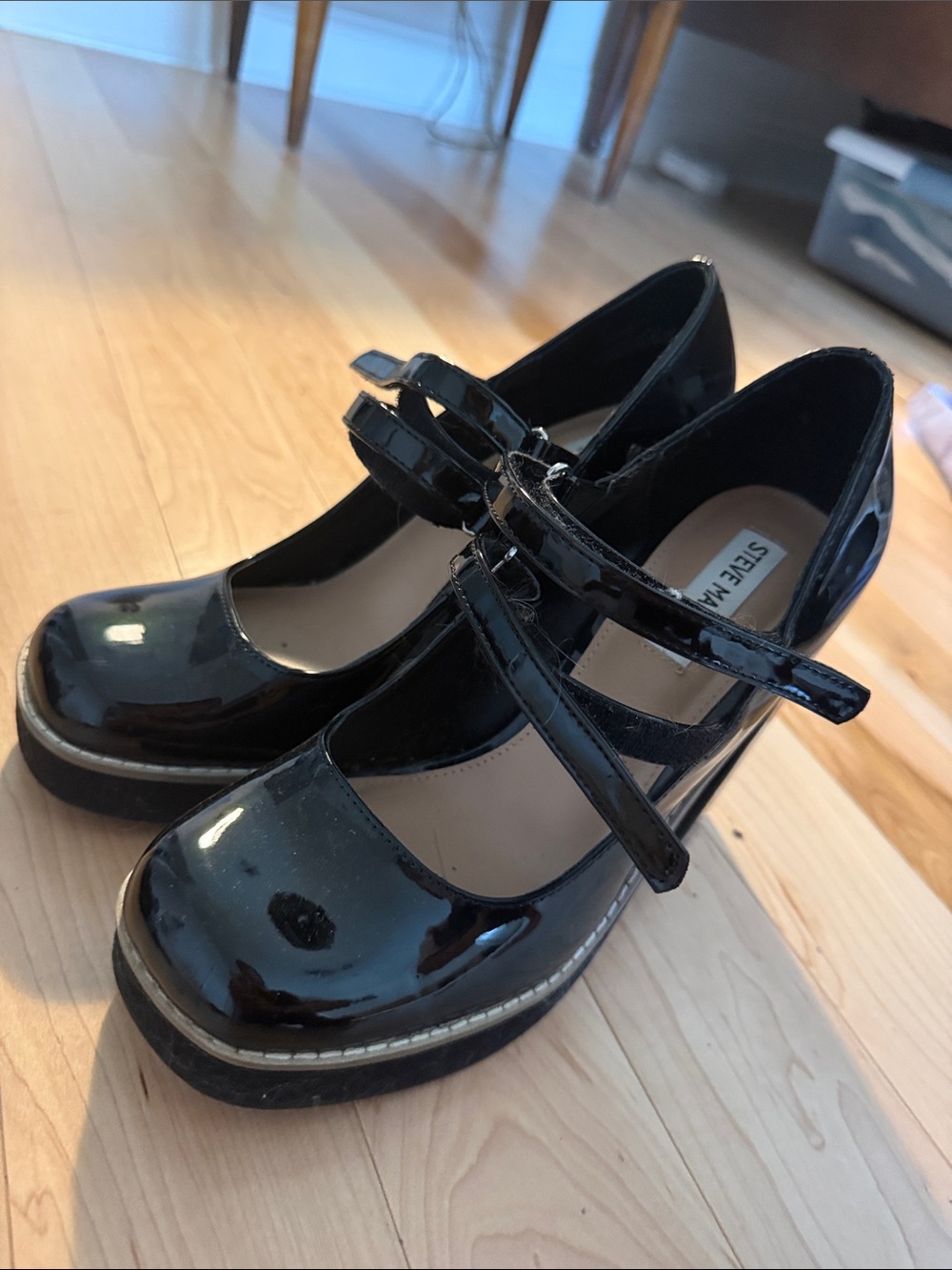 Steve Madden Kids Black Patent Double-Strap Mary Jane Heels